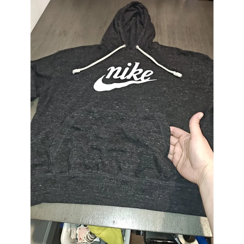 Nike Women's Sportswear Gym dark gray heather Light hoodie,Size Medium - Picture 3 of 9